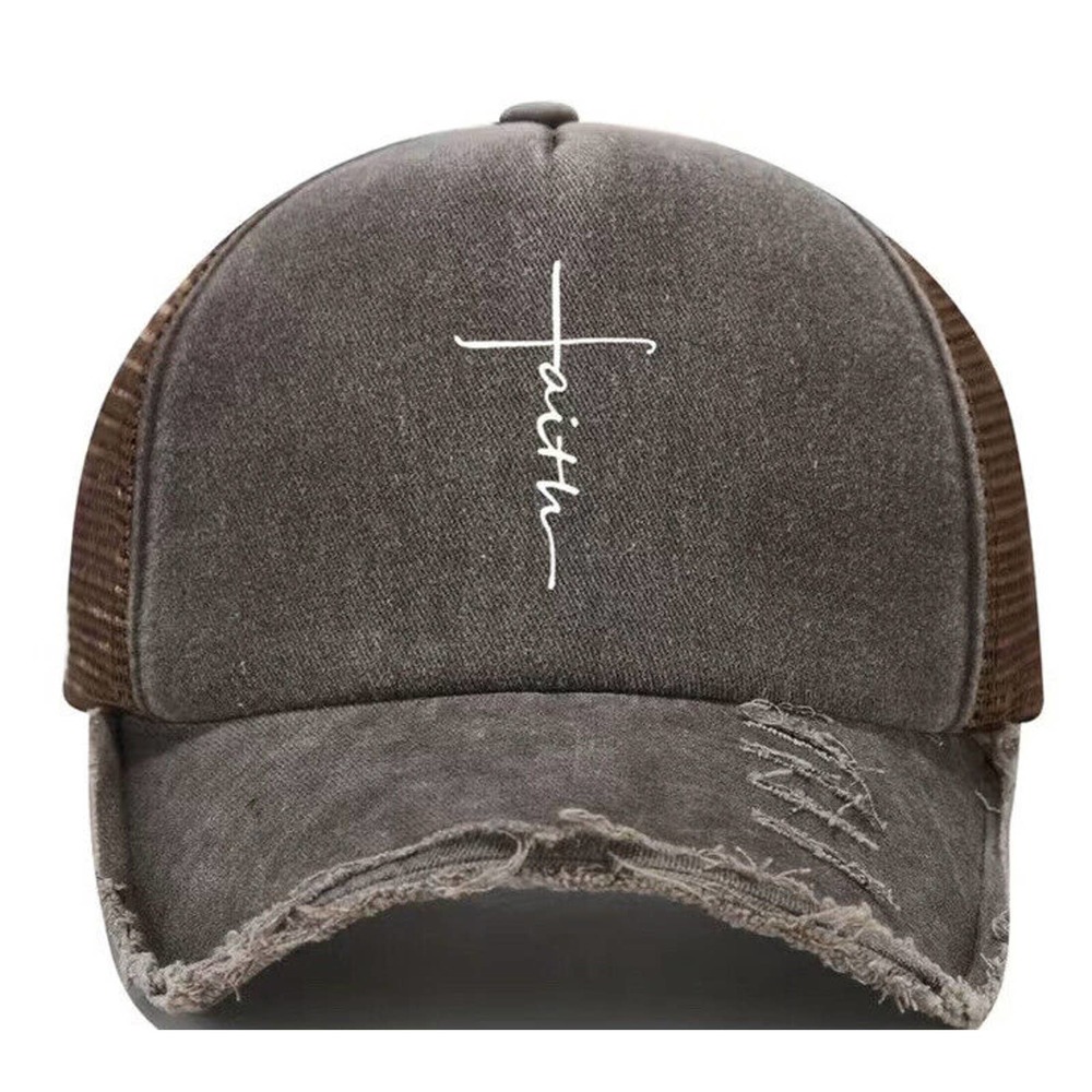 New Faith Distressed Baseball Cap (Coffee Color)
